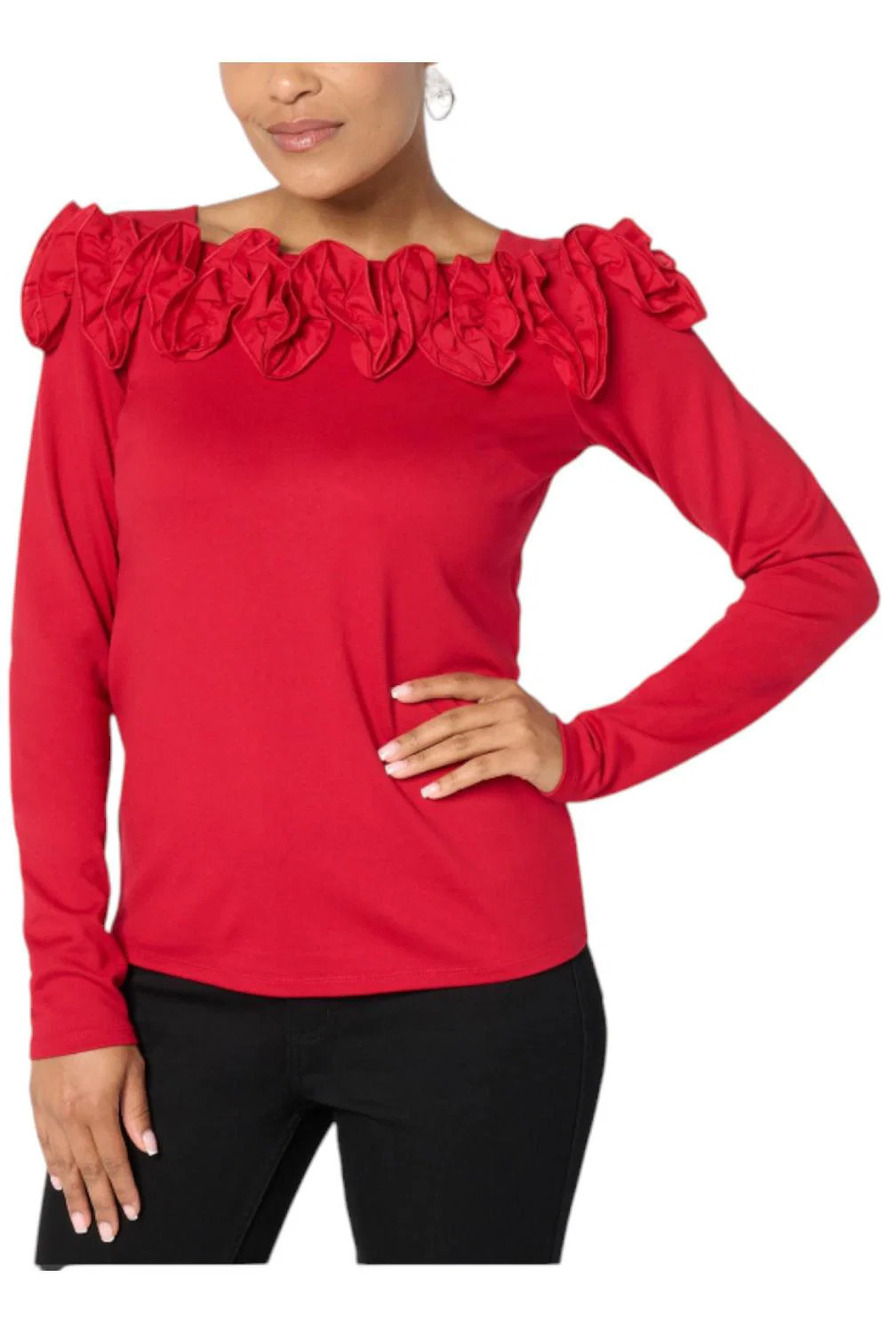 BEAUTIFUL by Lawrence Zarian Silky Ponte Top w/ Rosette Cardinal - Plus